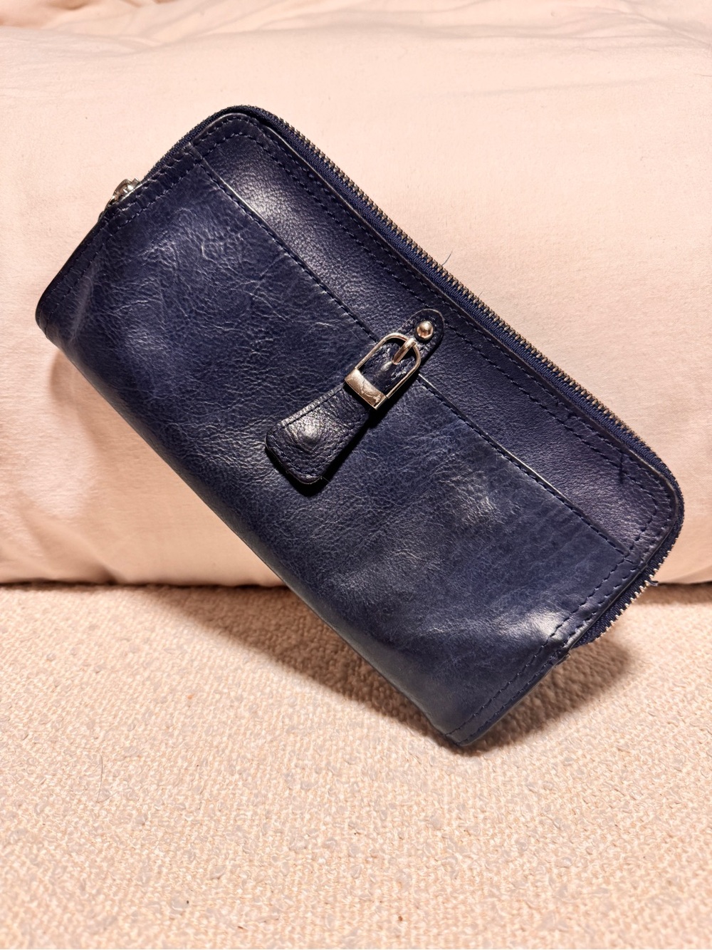 Tano Leather Chicklet Double Zip Navy Women's Wallet/Clutch